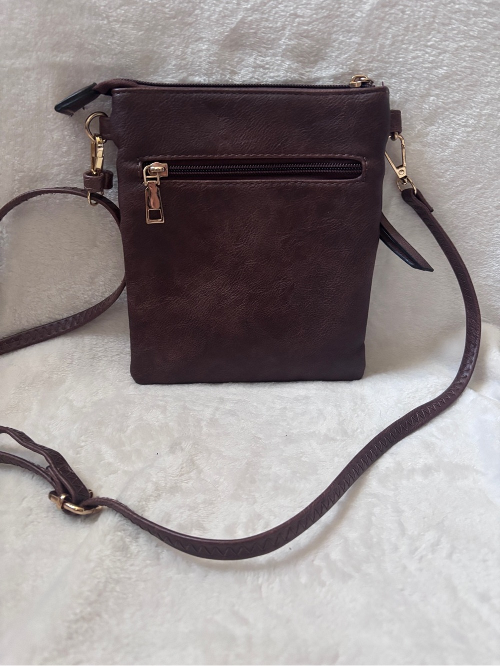 Brown Faux Leather Crossbody Bag Multi Zip Boho Everyday Purse - Picture 2 of 5
